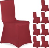 Relaxdays 8x housses de chaise rouge foncé - housse de chaise stretch - ensemble de housse de chaise - mariage