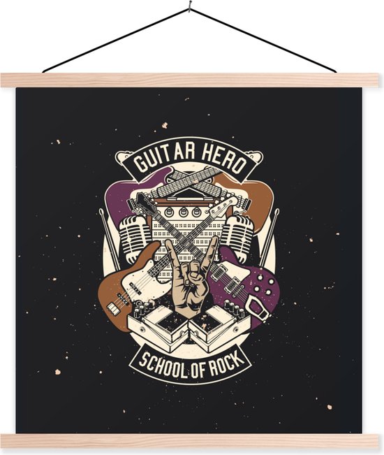 Porte-affiche avec affiche - Affiche scolaire - Guitare - Instruments de musique - Rétro - 40x40 cm - Lattes vierges - Cadeau Vaderdag - Cadeau - Cadeau pour lui - Astuce - Hommes