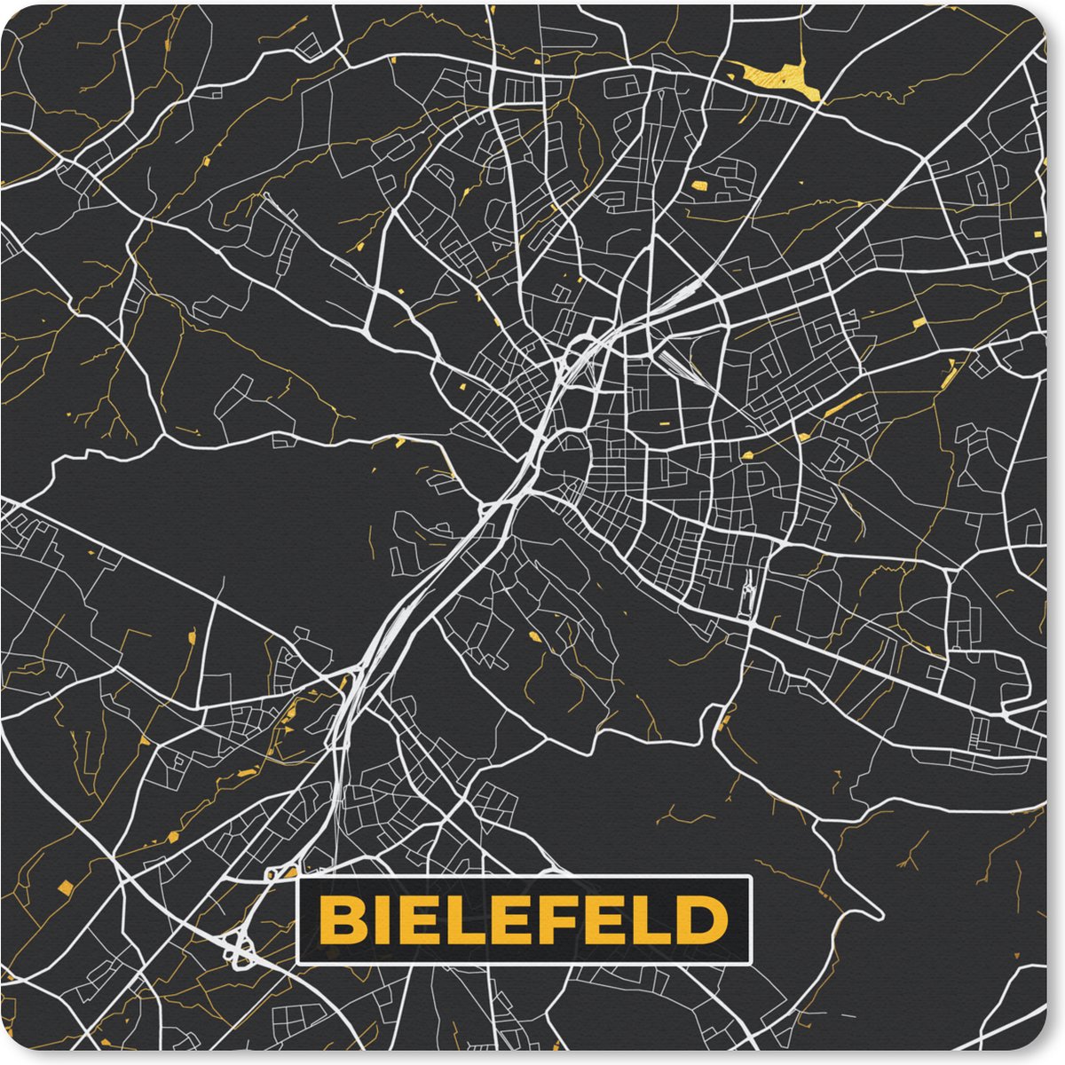Muismat 20x20 cm - Mousepad Bielefeld - Kaart - Plattegrond - Stadskaart - Goud - Duitsland - Muismatten - Stadskaart