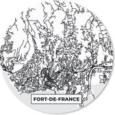 Muismat - Mousepad - Rond - Frankrijk Fort-de-France - Plattegrond - Stadskaart - Kaart - Zwart wit - 30x30 cm - Ronde muismat