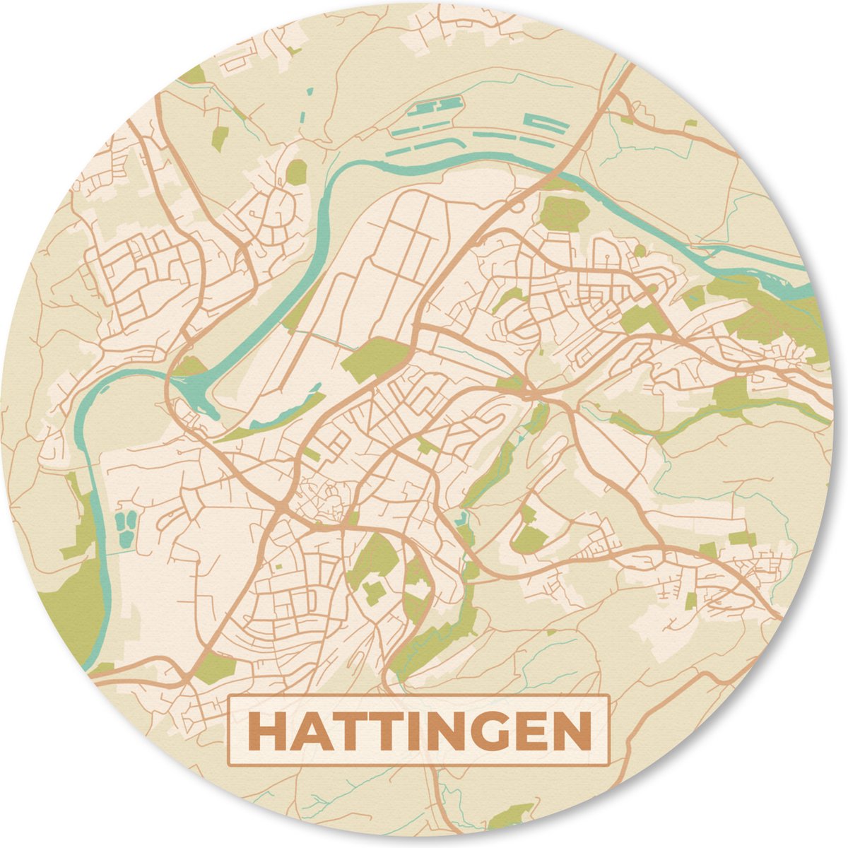 Muismat rond 20x20 cm - Mousepad Hattingen - Kaart - Stadskaart - Plattegrond - Vintage - Ronde muismatten - Stadskaart