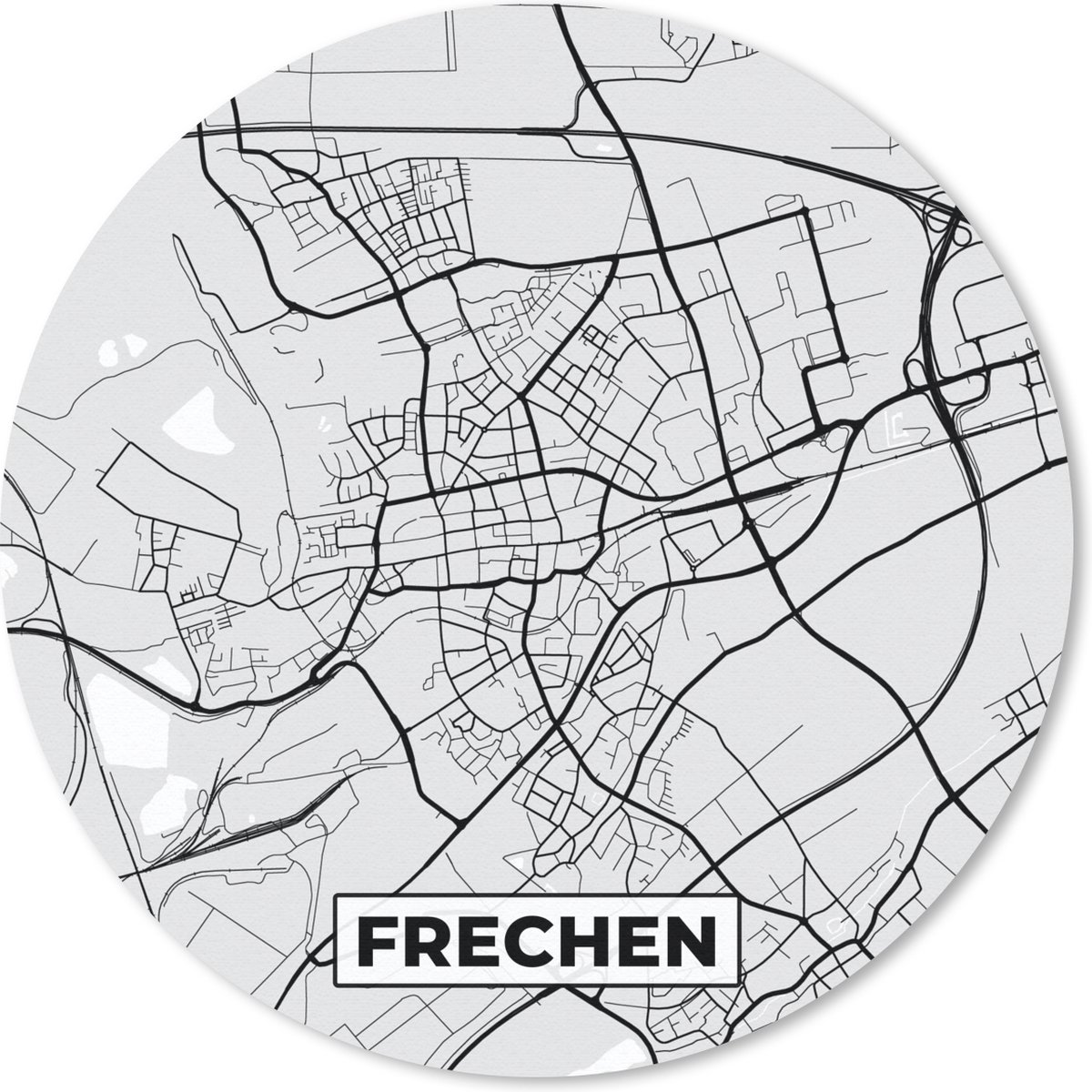Muismat rond 20x20 cm - Mousepad Kaart - Duitsland - Frechen - Plattegrond - Stadskaart - Ronde muismatten - Stadskaart