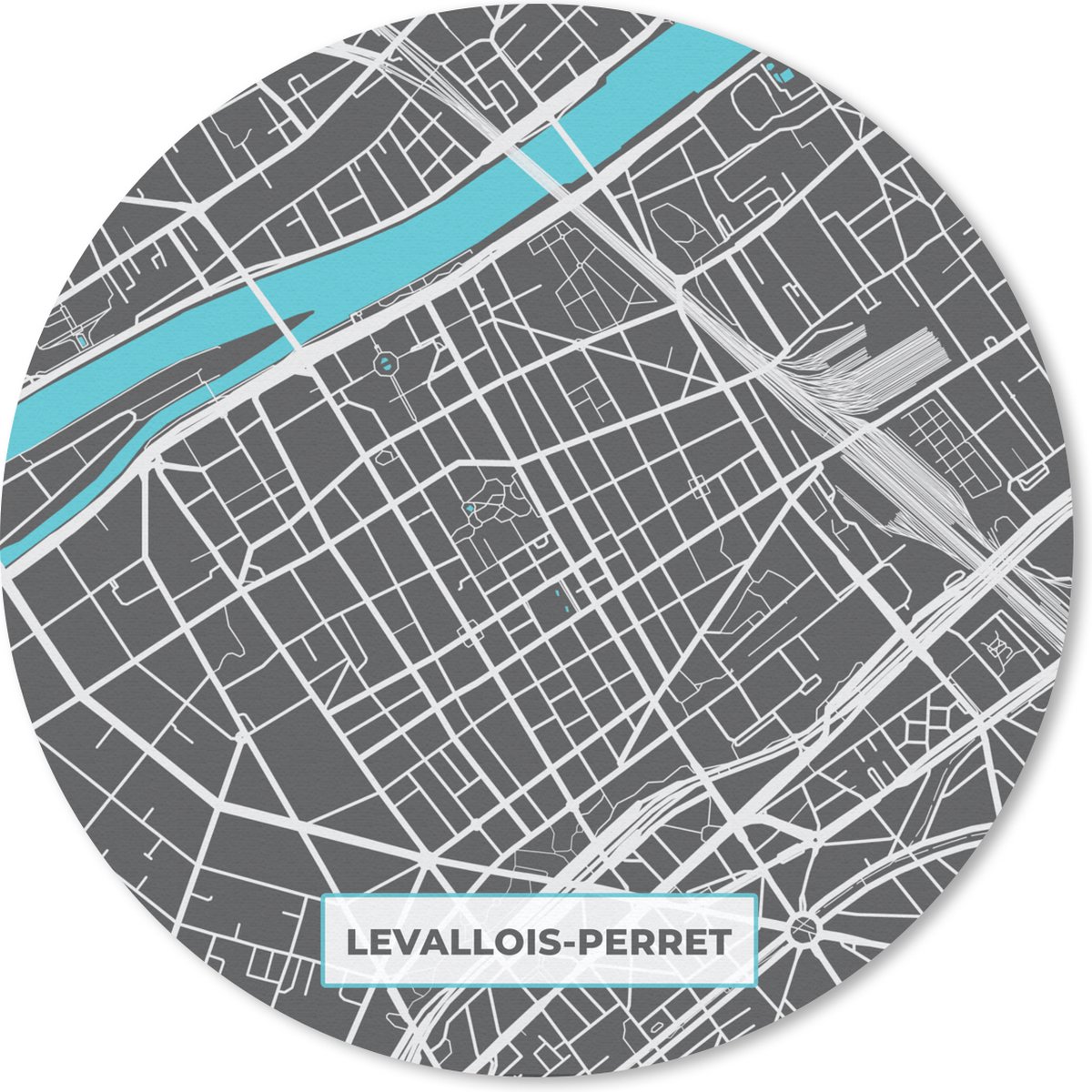 Muismat rond 20x20 cm - Mousepad Levaillois-Perret - Frankrijk - Plattegrond - Kaart - Stadskaart - Ronde muismatten - Stadskaart