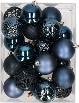 37x stuks kunststof kerstballen nachtblauw 6 cm - Kerstversiering