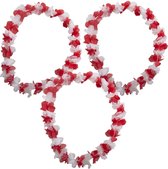 Set van 6x stuks hawaii bloemenslinger krans rood en wit - Hawaiikransen/Hawaiislingers