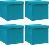 vidaXL - Opbergboxen - met - deksel - 4 - st - 32x32x32 - cm - stof - babyblauw