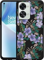 OnePlus Nord 2T Hoesje Zwart Purple Flowers - Designed by Cazy