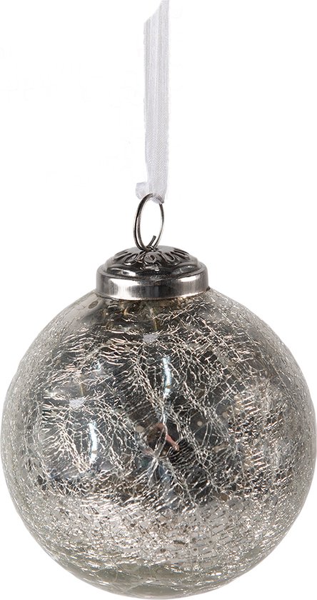Clayre & Eef Kerstbal Ø 7 cm Zilverkleurig Glas Kerstdecoratie