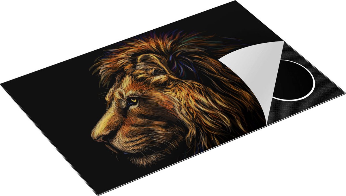 Chefcare Inductie Beschermer Getekende Leeuw - Leeuwenkop - Kleur - 81x52 cm - Afdekplaat Inductie - Kookplaat Beschermer - Inductie Mat