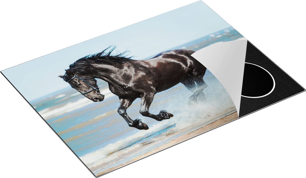 Chefcare Inductie Beschermer Zwart Paard in het Water - 71x52 cm - Afdekplaat Inductie - Kookplaat Beschermer - Inductie Mat