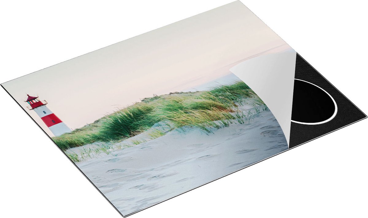 Chefcare Inductie Beschermer Strand en Duinen met een Vuurtoren - 65x52 cm - Afdekplaat Inductie - Kookplaat Beschermer - Inductie Mat