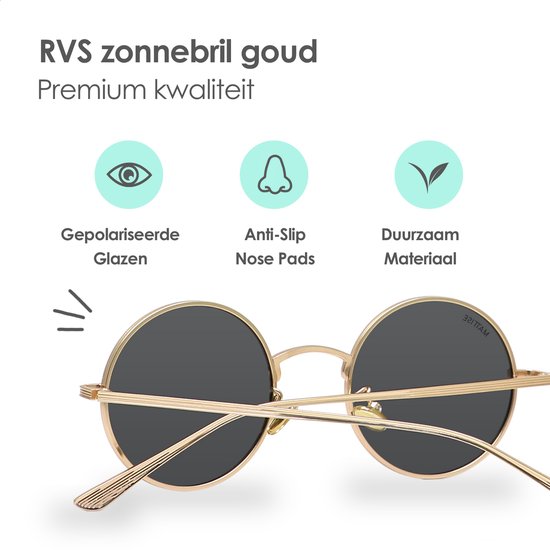 MATTISE Goud Unisex Gepolariseerde Zonnebril van Staal — S/M Zonnebril Heren Dames — Hippie Bril Gepolariseerd — Zonnebrillen Brillen