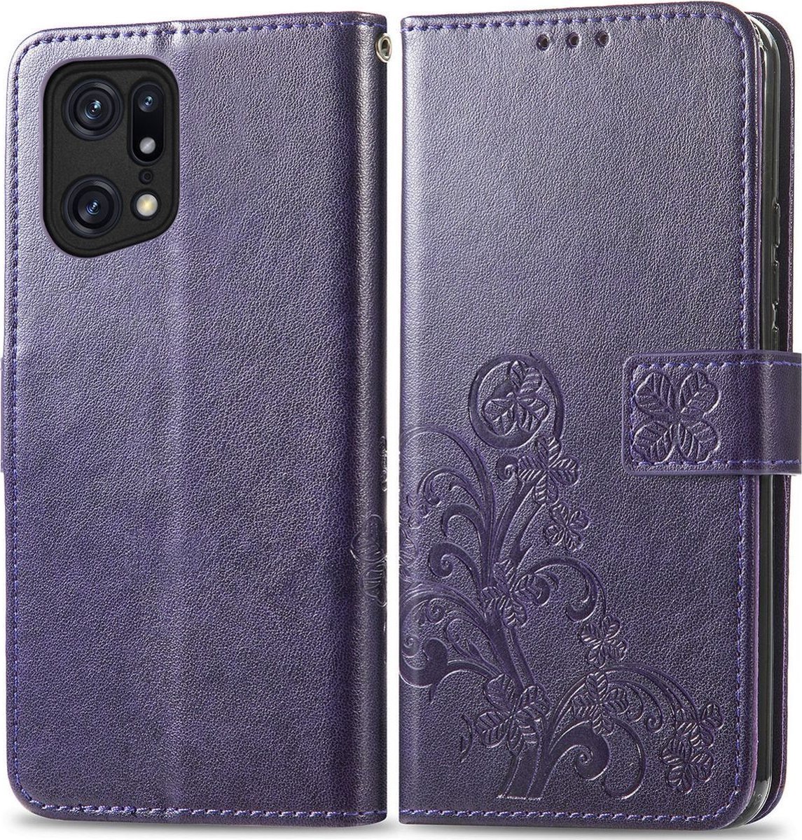 Mobigear Telefoonhoesje geschikt voor OPPO Find X5 Hoesje | Mobigear Clover Bookcase Portemonnee | Pasjeshouder voor 3 Pasjes | Telefoonhoesje voor Pinpas / OV Kaart / Rijbewijs - Paars