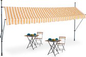 Relaxdays klem-zonwering - markies - verstelbaar - gestreept - zonnescherm - wit/oranje - 400 x 120 cm