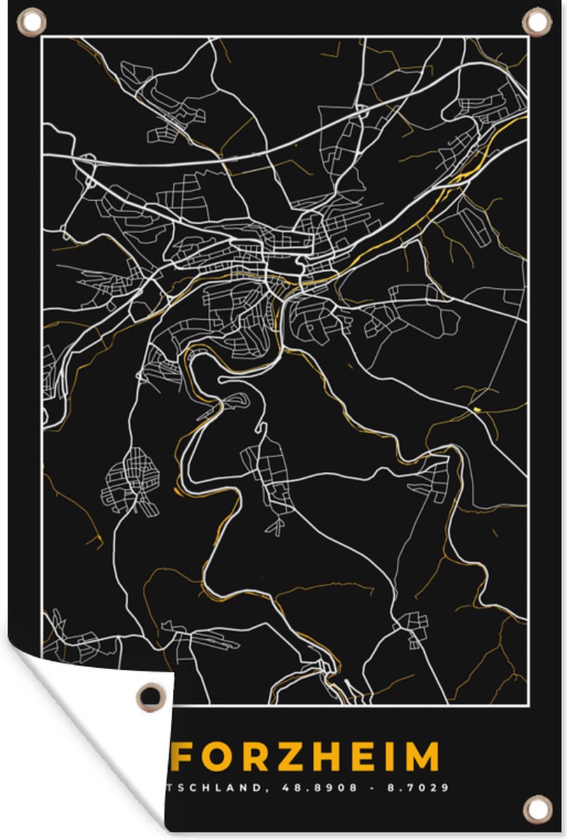 Tuindecoratie Pforzheim - Goud - Plattegrond - Stadskaart - Duitsland - Kaart - 40x60 cm - Tuinposter - Tuindoek