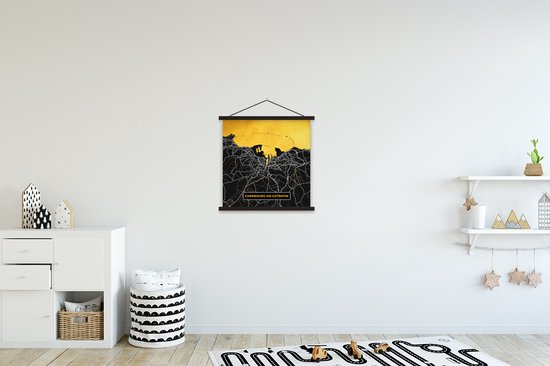 Porte-affiche avec affiche - Affiche scolaire - Plan d'étage - Carte - Plan de ville - France - Cherbourg-en-Cotentin - 40x40 cm - Lattes noires