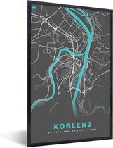 Fotolijst incl. Poster - Plattegrond – Koblenz – Blauw – Stadskaart – Kaart - Duitsland - 40x60 cm - Posterlijst