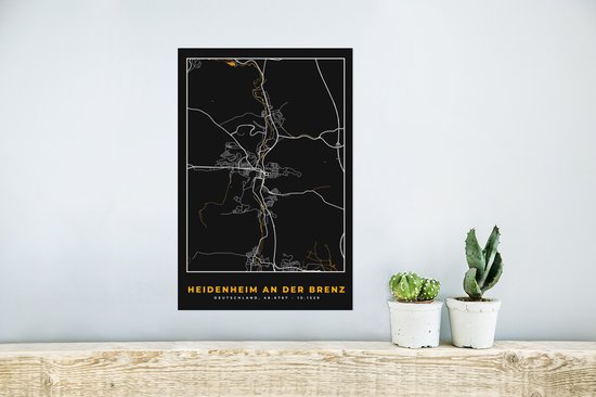Poster Carte – Plan d'étage – Plan de ville – Heidenheim an der Brenz – Allemagne – Or - 20x30 cm