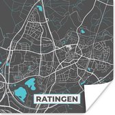 Poster Stadskaart – Plattegrond – Duitsland – Blauw – Ratingen – Kaart - 75x75 cm