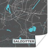 Poster Kaart – Plattegrond – Stadskaart – Salzgitter – Duitsland – Blauw - 100x100 cm XXL