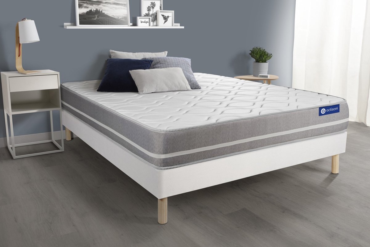 Complete boxspring met matras tweepersoons- Actisom Actiflex touch wit - Pocketveren - 120 x 210 cm