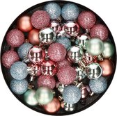 Set van 40x stuks kunststof kerstballen mix roze en mintgroen 3 cm - Kerstversiering