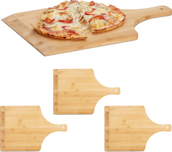 Foto: 2 x pizzaschep hout pizzaspatel broodschep pizza schep rond bruin