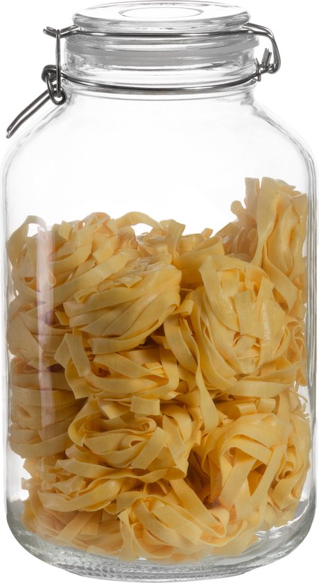Sareva Weckpot - Glas - ø 16 cm / 4 liter - Voorraadpot met Beugelsluiting - 100% Luchtdicht - Vaatwasserbestendig - Luchtdichte Voorraadpot voor Pasta, Koffie(bonen) of Snoep - Met Klemdeksel - Inclusief Afdichtring