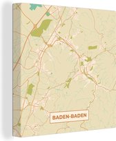 Canvas Schilderij Plattegrond - Baden-Baden - Vintage - Stadskaart - Kaart - 50x50 cm - Wanddecoratie