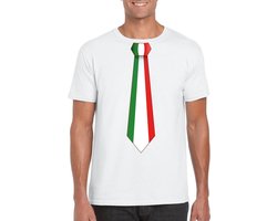 Wit t-shirt met Italiaanse vlag stropdas heren - Italie supporter L