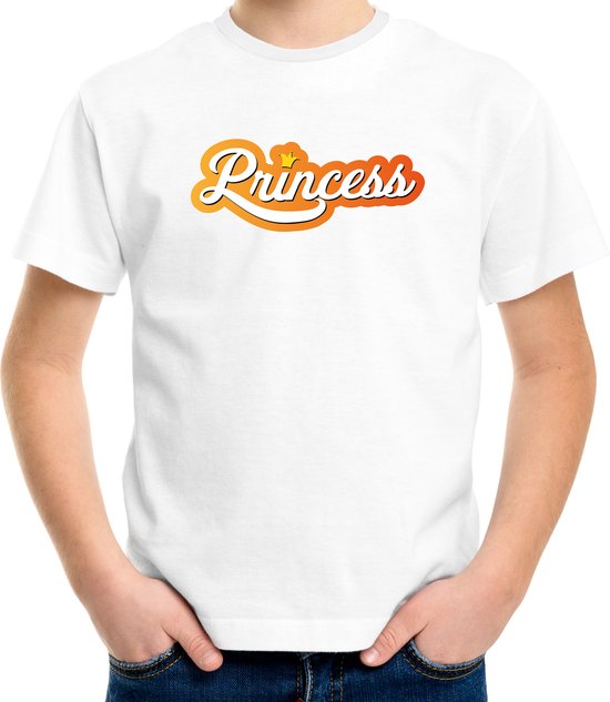 Princess Koningsdag t-shirt - wit - kinderen - Koningsdag shirt / kleding / outfit 146/152