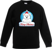 Kersttrui Merry Christmas ijsbeer kerstbal zwart jongens en meisjes - Kerstruien kind 98/104