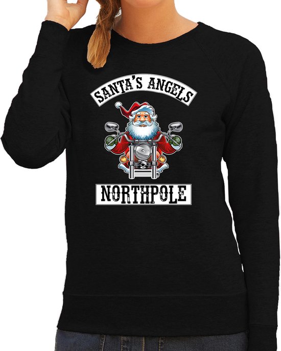 Foto: Foute kerstsweater kersttrui santas angels northpole zwart voor dames kerstkleding christmas outfit l