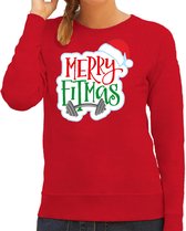 Merry fitmas Kerstsweater / kersttrui rood voor dames - Kerstkleding / Christmas outfit XL