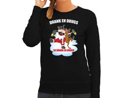 Foute Kerstsweater / kersttrui Drank en drugs zwart voor dames - Kerstkleding / Christmas outfit S