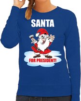Santa for president Kerstsweater / foute Kersttrui blauw voor dames - Kerstkleding / Christmas outfit XS