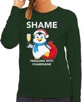 Pinguin Kerstsweater / kersttrui Shame penguins with champagne groen voor dames - Kerstkleding / Christmas outfit L