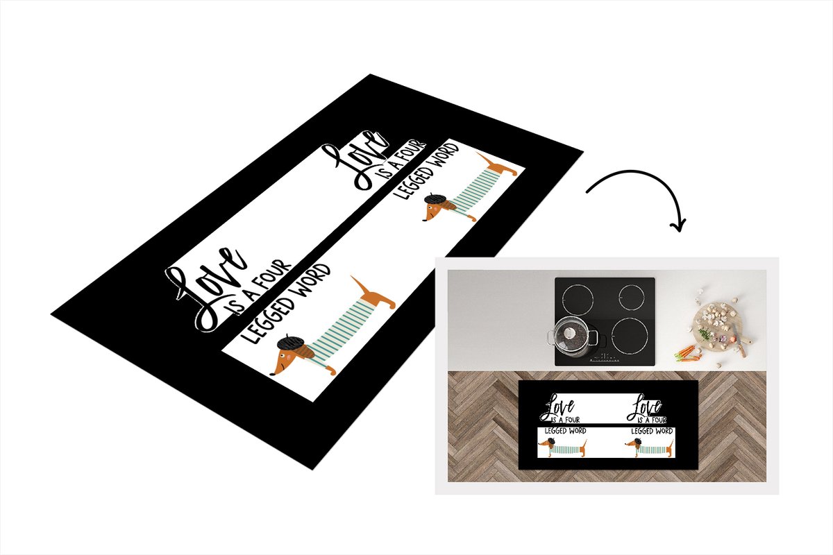 KitchenYeah Keukenloper - Loper keuken - Quotes - Love is a four legged word - Spreuken - Honden - 120x60 cm - Keukenloper vinyl Multicolor