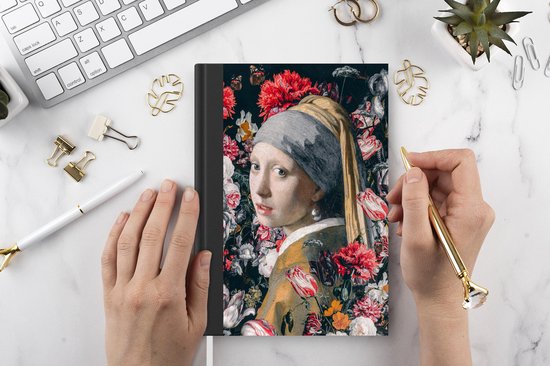 Carnet - Cahier d'écriture - Fille à la perle - Johannes Vermeer - Fleurs - Carnet - Format A5 - Bloc-notes