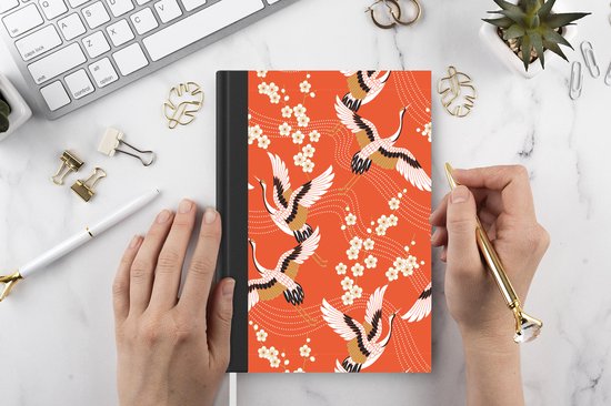 Carnet - Carnet d'écriture - Grue - Sakura - Motifs - Japonais - Carnet - Taille A5 - Bloc-notes