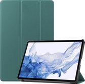 Hoes Geschikt voor Samsung Galaxy Tab S8 Ultra Hoes Book Case Hoesje Luxe Trifold Cover - Hoesje Geschikt voor Samsung Tab S8 Ultra Hoesje Bookcase - Donkergroen