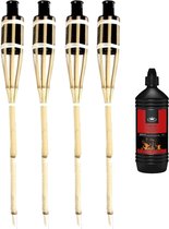4x stuks Bamboe fakkels safe 60 cm - Inclusief 1 liter lampenolie/fakkelolie