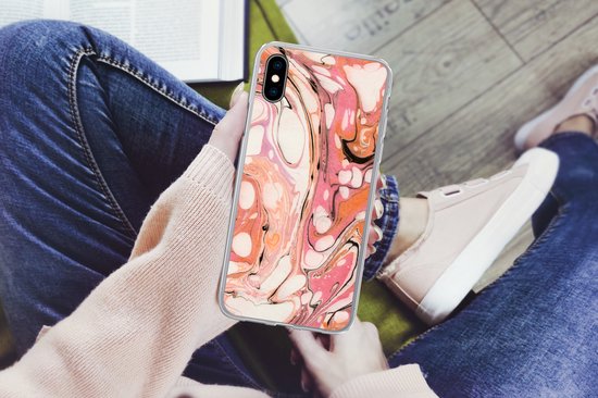 Coque iPhone Xs - Imprimé Marbre - Oranje - Zwart - Coque en Siliconen -