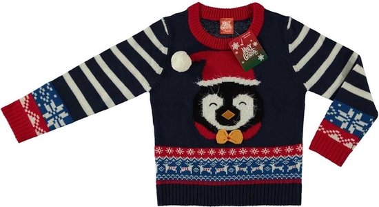 Donker blauwe kersttrui pinguin voor kinderen - Foute kersttruien jongens/meisjes 104/110