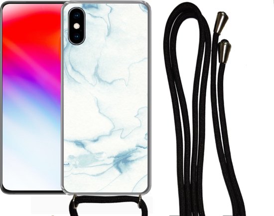 Cordon de téléphone - Chaîne de téléphone - Étui de téléphone Convient pour iPhone X - Imprimé marbre - Wit - Motif - Siliconen - Bandoulière - Étui de téléphone avec cordon