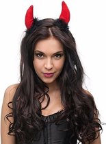 Halloween - Rode duivels hoorntjes diadeem met bont