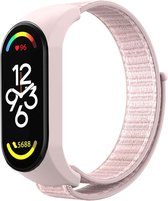 Nylon Smartwatch bandje - Geschikt voor Xiaomi Mi Band 7 nylon bandje - lichtroze - Strap-it Horlogeband / Polsband / Armband