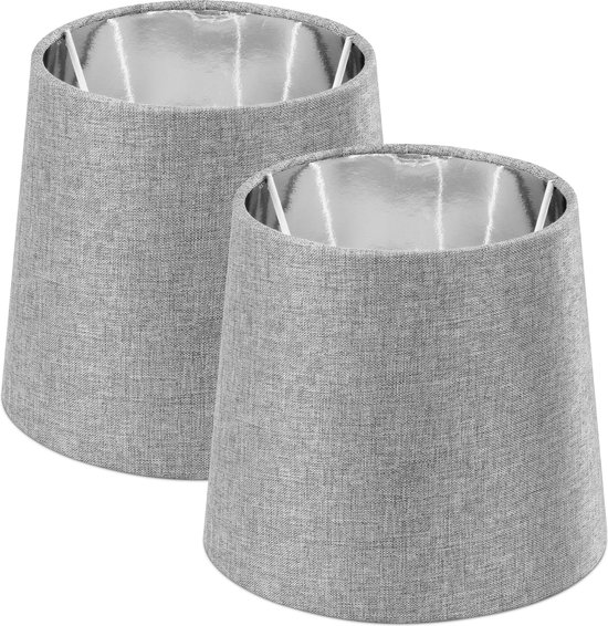 Navaris 2x lampenkap voor tafellamp - E14 fitting - 15,2 cm hoog - Set van 2 ronde lampenkappen - Grijs/zilverkleurig - Navaris