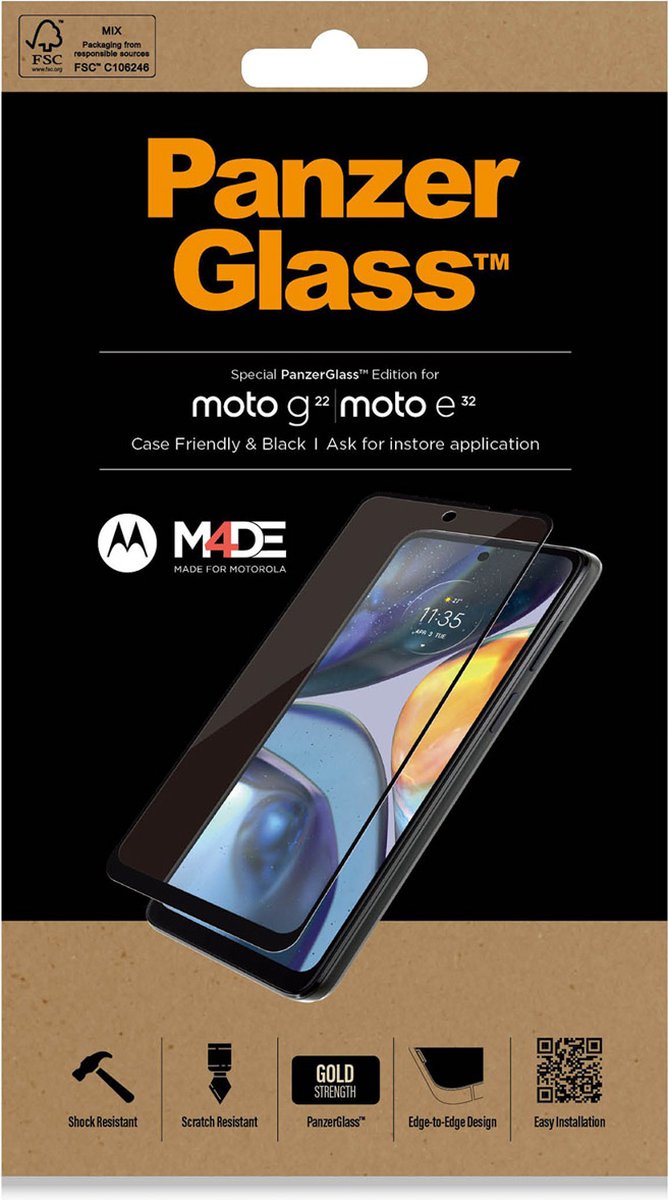 PanzerGlass Case Friendly Motorola Moto G22 / E32 Screenprotector Glas Zwart PanzerGlass Case Friendly Motorola Moto G22 / E32 Screenprotector Glas Zwart