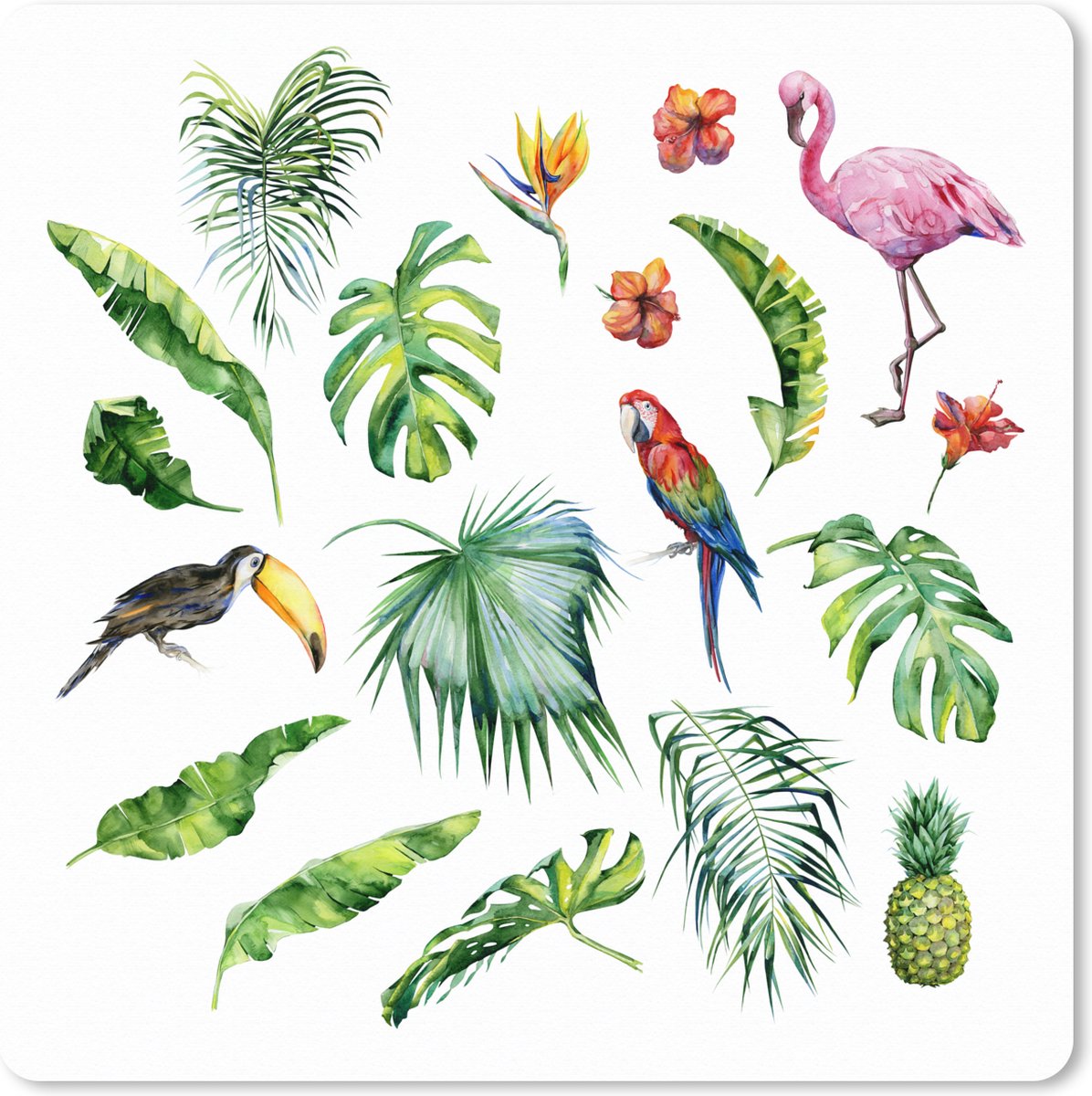 Muismat XXL 60x60 cm - Bureau onderlegger - Bureau mat Jungle - Patroon - Dieren - Bladeren - Jongens - Meisjes - Kids - Bureaumat - Gaming mousepad xl - Bureaulegger groot - Computer deskmat